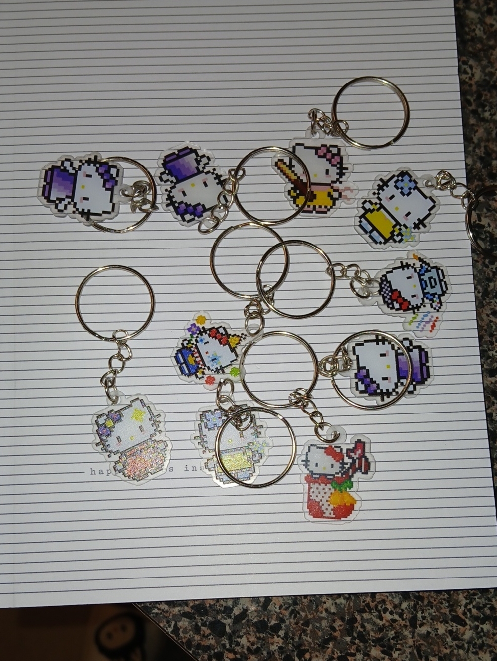 3 #HelloKitty #Pixel #Keychain Set - Purple, Yellow, Blue, Red, White